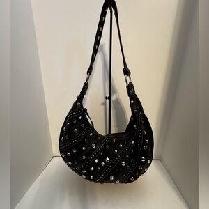 Black Studded Crescent Shoulder Bag